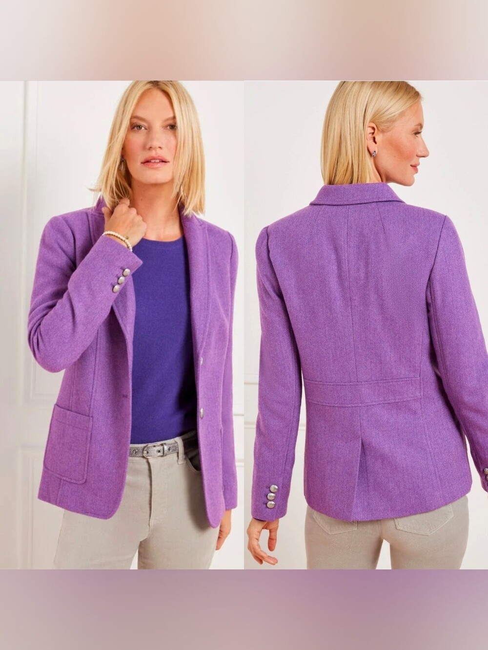 Talbots Wool Blend Herringbone Blazer Size 6